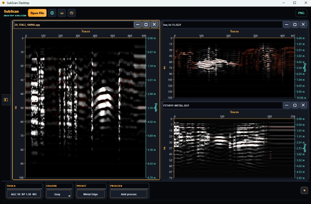 واجهة SubScan Desktop — تحليل راديوغرام متعدد